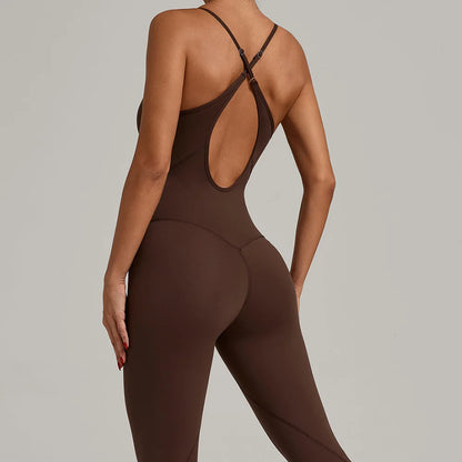 JUREN Fitness Jumpsuit Women Tracksuit Sports Playsuit Running One Piece Yoga Suit Scrunch Backless Set Rompers Gym Clothes