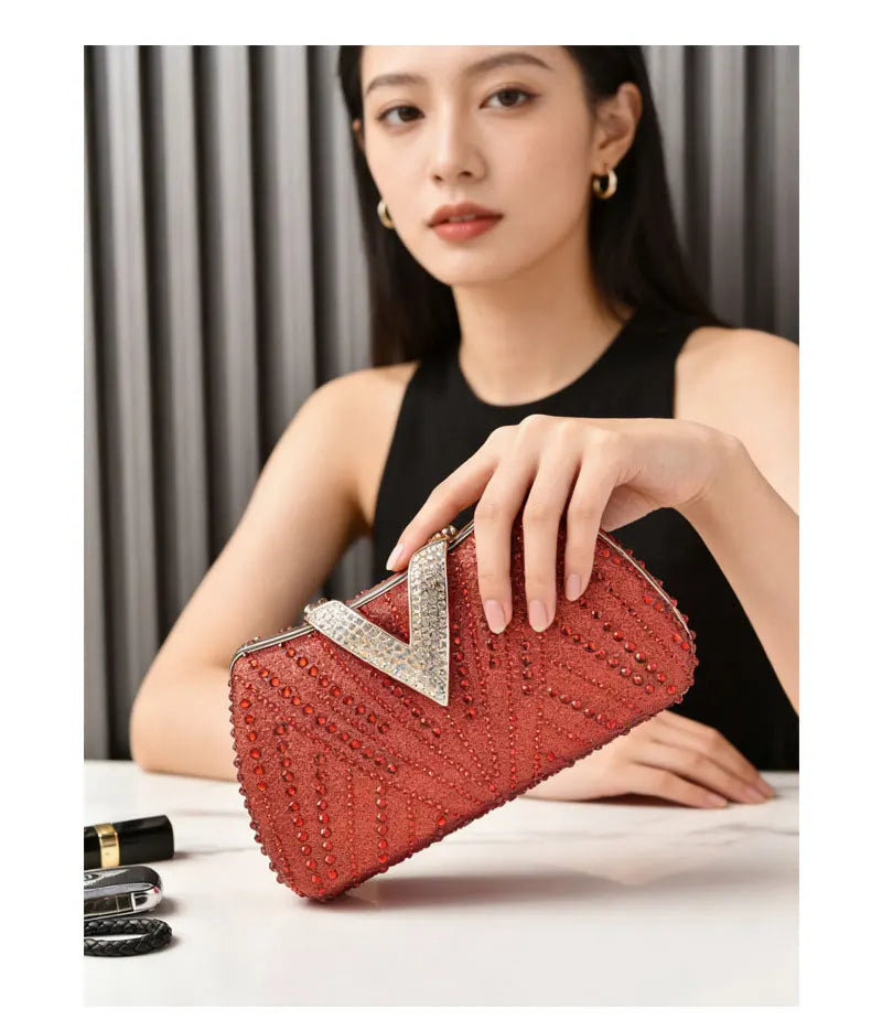 Diamond Silver Shoulder Bags for Women Wedding Inspired Designer Handbags 2026 Luxury Quality V Hasp Rhinestone Crossbody Bags