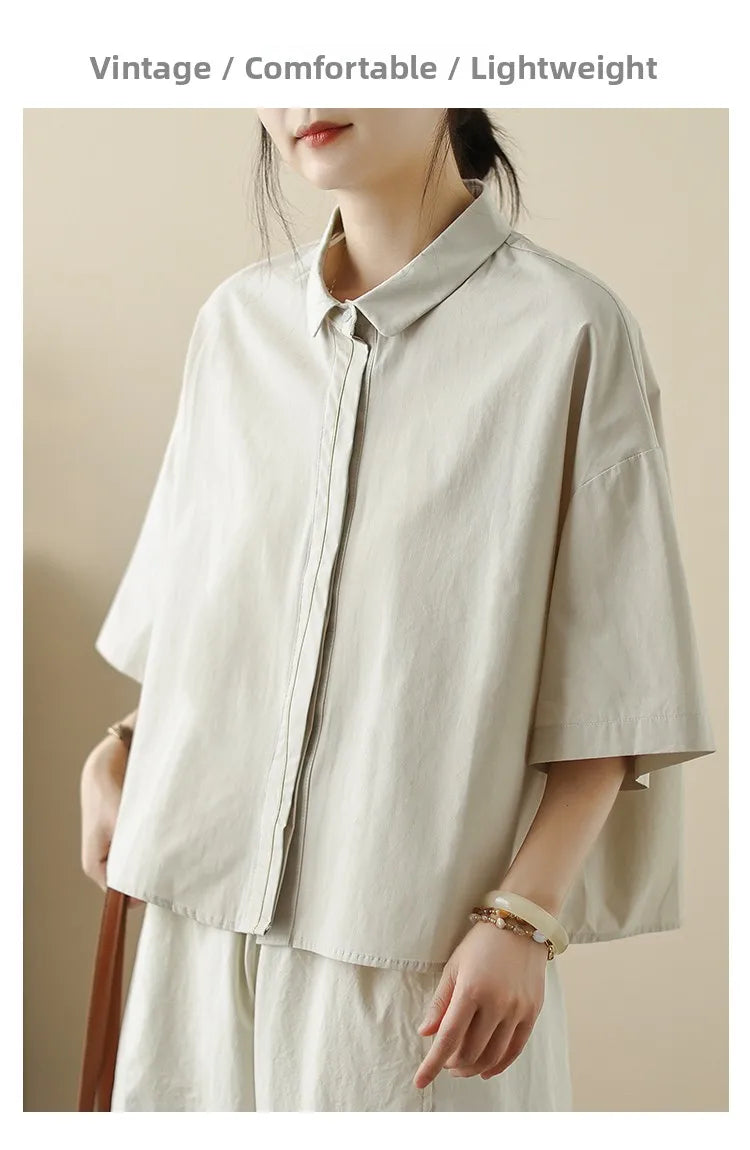 High-End Korean Japanese Artistic ort Sve Cotton Linen Embroidered irt Summer Wear Pear ape Fitting Women's Top