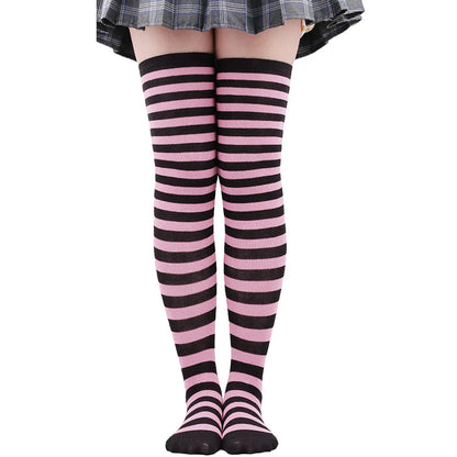Thigh High Stockings Womens Striped Ladies Girls Black White Pink Long Over Above Knee Socks Femboy Cosplay Lolita Harajuku Y2k