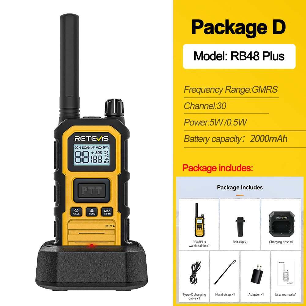 Retevis RB648Plus IP67 Waterproof Walkie Talkie LCD Display Walkie-talkie Long Range Dual PTT Heavy Duty 2 Way Radio for Factory