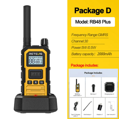 Retevis RB648Plus IP67 Waterproof Walkie Talkie LCD Display Walkie-talkie Long Range Dual PTT Heavy Duty 2 Way Radio for Factory