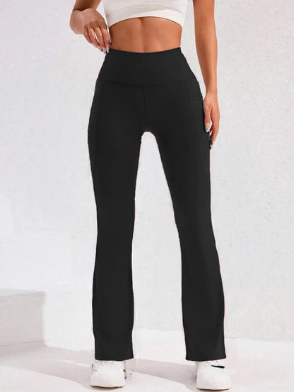 High Waist Flare Leg Yoga Pants Women with Pocket Push Up Butt  Running Tights Wide Leg Pants Gym Outdoor Cycling Leggings