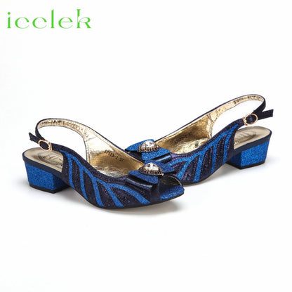 2024 New Arrival Elegant Style Fuchsia Color Low Heels Nigeria Popular Design African Ladies Shoes And Bag Set