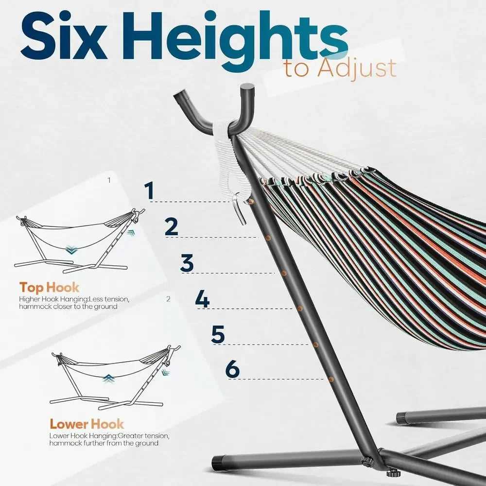 Portable 600lbs Capacity Outdoor Hammock with Stand and Carrying Bag for Two, Easy Setup