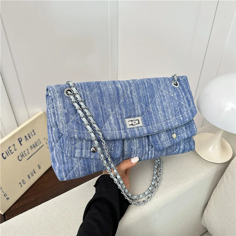 Korean Brand Shoulder Bag 2026 New Denim Side Bags for Women Ladies Crossbody Solid Fashion Chain Designer Daily Commuter City