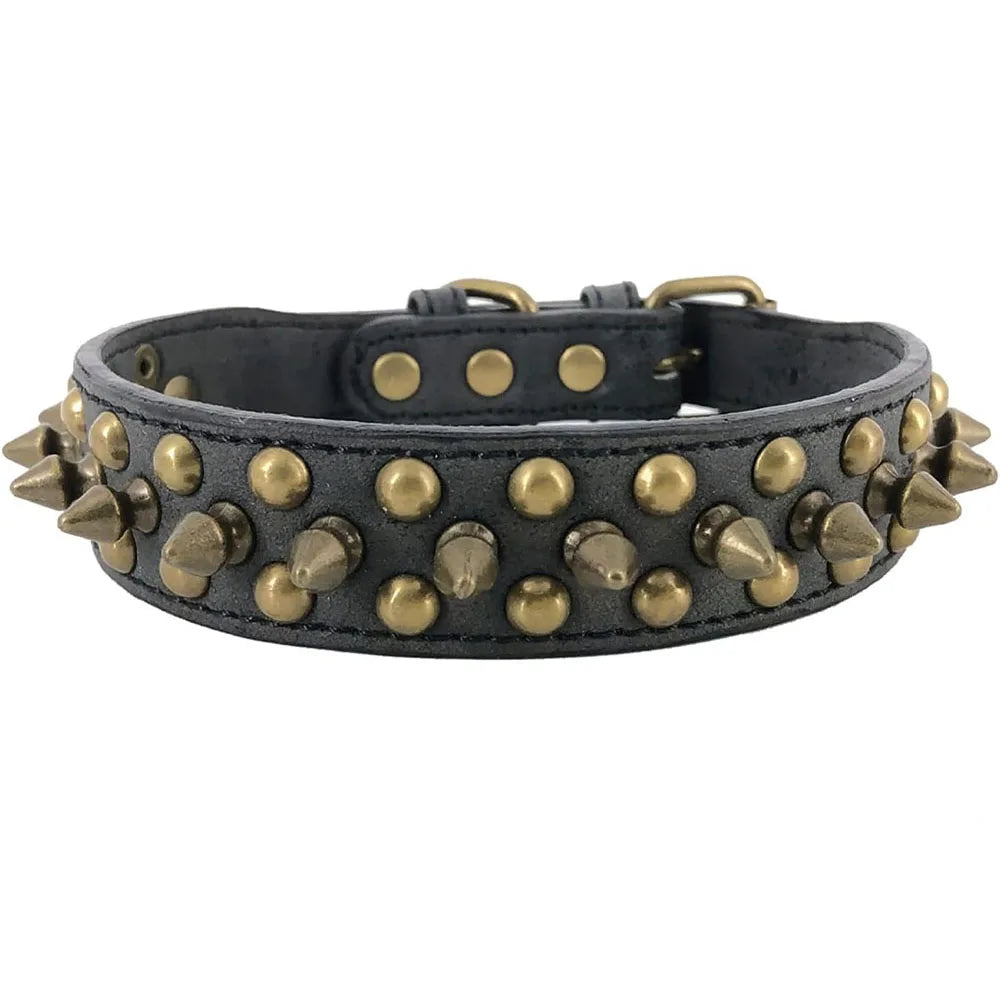 Bronze Spiked Studded Leather Dog Collars For Small Medium Large Dogs Pet Spike Collar Rivets Anti-Bite Pet Products Neck Strap