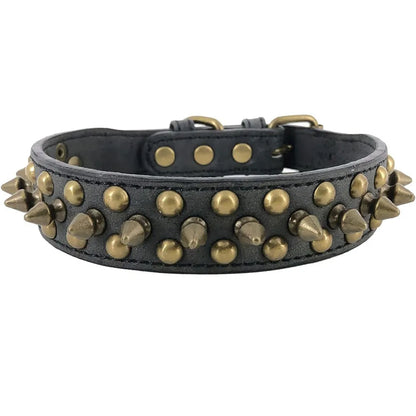Bronze Spiked Studded Leather Dog Collars For Small Medium Large Dogs Pet Spike Collar Rivets Anti-Bite Pet Products Neck Strap