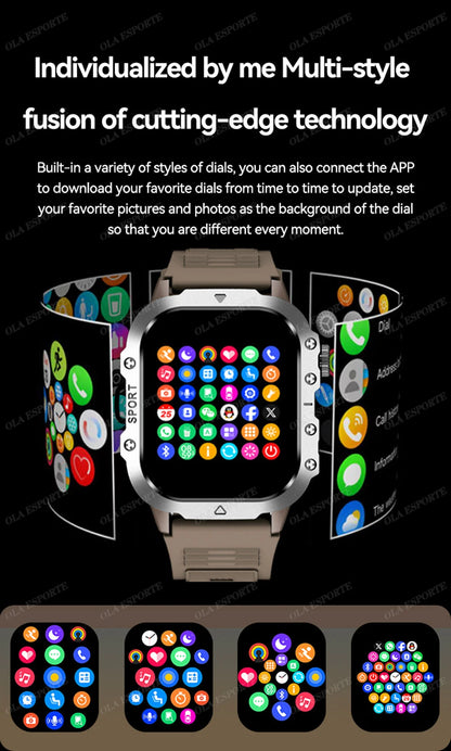 2026 New Military Outdoor Smart Watch Men's GPS Flashlight Bluetooth Call 2.01" AMOLED Screen 3ATM Waterproof Sports Smartwatch
