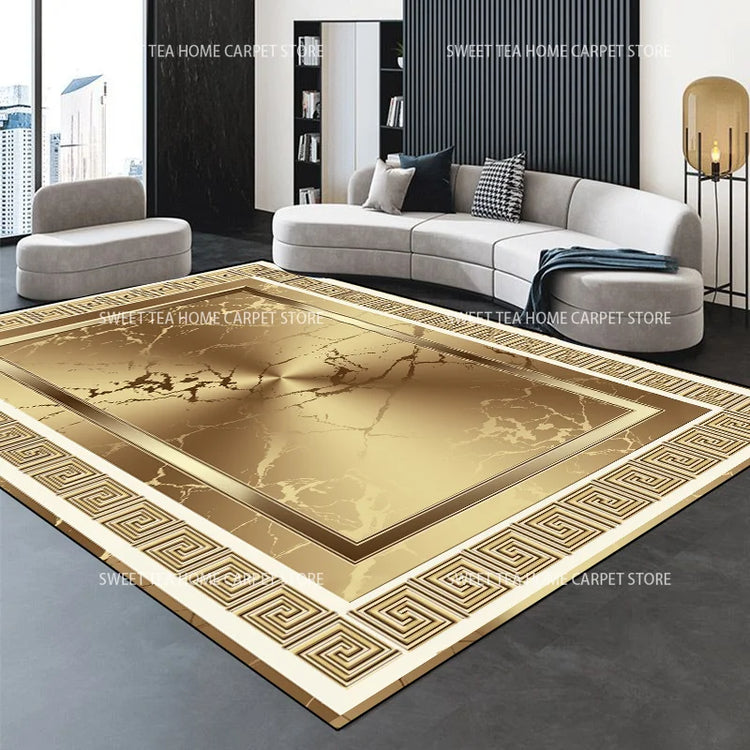 Modern Golden Luxury Carpet Large Living Room Decoration Home Rugs Non-slip Bedroom Mat Customizable Coffee Table Lounge Rugs