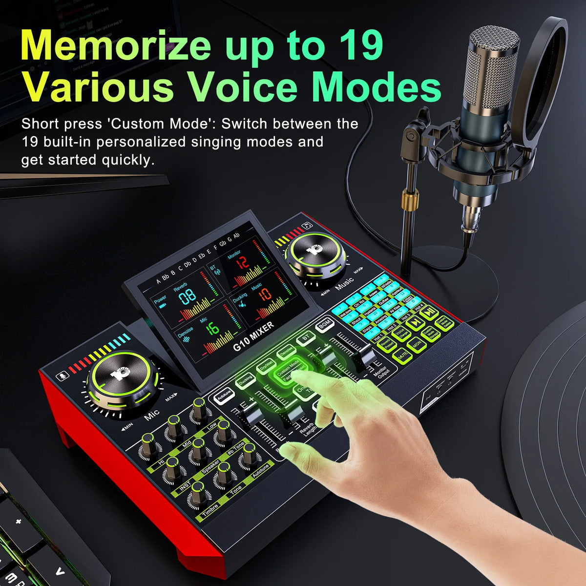 Tenlamp Podcast Equipment Bundle with Table Tripod, G10-P15B Live Sound Card Audio Mixer Kit with 3.5mm Condenser Microphone, Voice Changer Denoise for PC Smartphone Laptop, Studio Recording Streaming Gaming Singing Karaoke Y