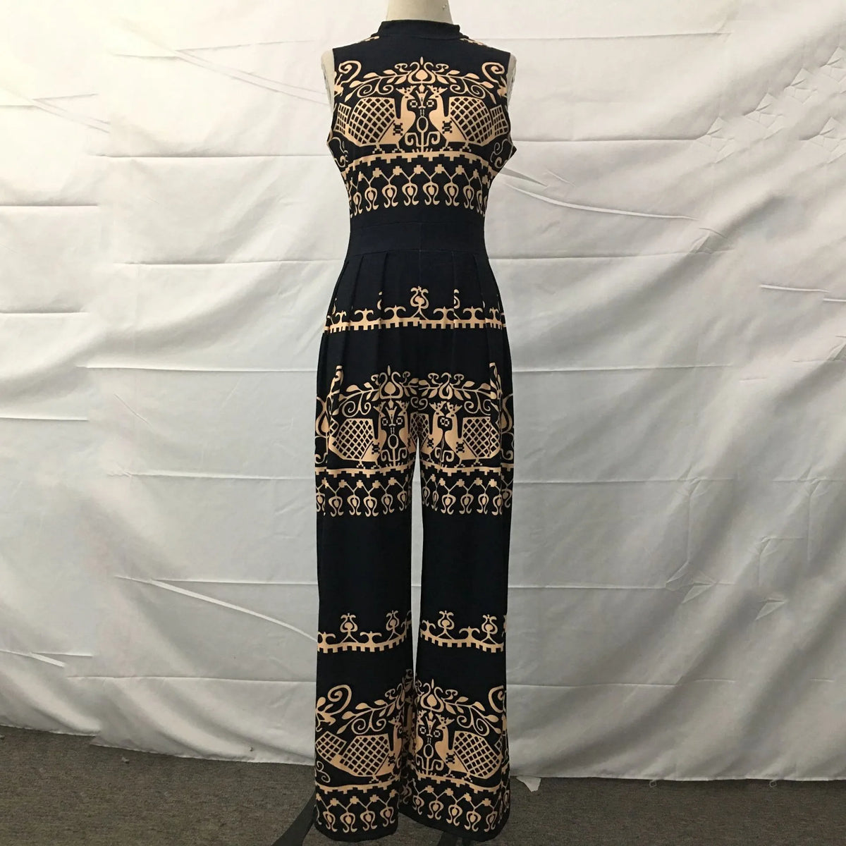 Casual Jumpsuit For Woman Sleeveless Jumpsuits Ethnic Print Mid Waist Romper Wide Leg Pants Long Jumpsuit & Women Clothes