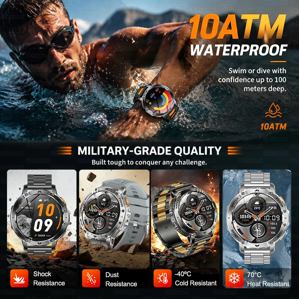 TANK Ultra Outdoor Smartwatch 1400mAh Battery Military Watches Waterproof Two-color Tactical LED Flashlight Men Sports Bracelet