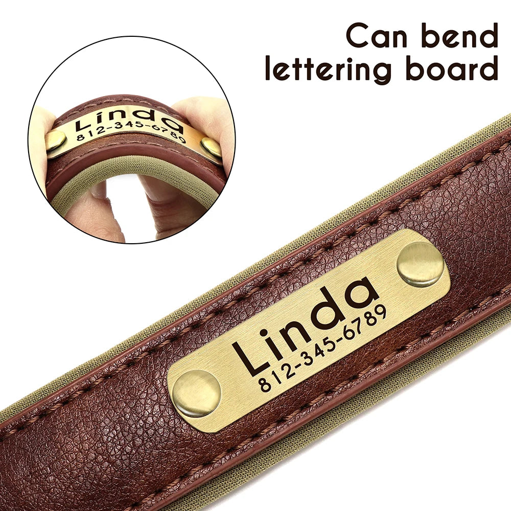 Personalized PU Leather Dog Collar Soft Padded Dog Collars Free Custom Pet ID Name Necklace for Small Medium Large Dogs Pitbull