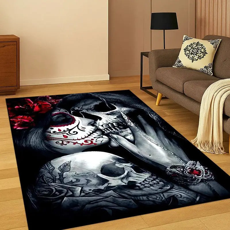 Gothic Skull Dead Girl Cartoon Horror Carpet Rug for Bedroom Living Room Sofa Playroom Doormat Home Decor,Kid Area Rug Non-slip