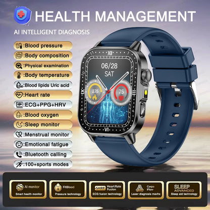 2026 Original Women Health Accurate Diagnosis Smart Watch ECG+HRV BP Blood Oxygen Uric Acid Heart Rate Bluetooth Call Smartwatch