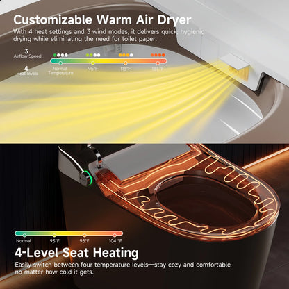 Brown Smart Tankless Toilet 1.28 GPF Dual-Flush Auto Flush Heated Seat Bidet Warm Wash Dryer Auto Open Soft-Close Sterilization