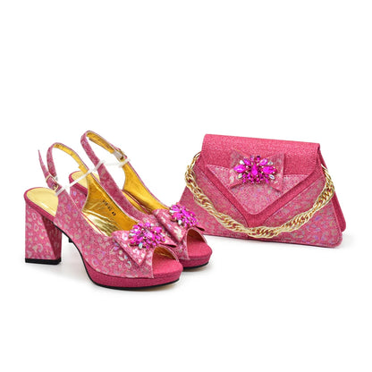 New Fashion Luxury Shoe and Bag Set for Party in Women Women Nigerian Italian Shoes and Bags Set Decorated with Rhinestone