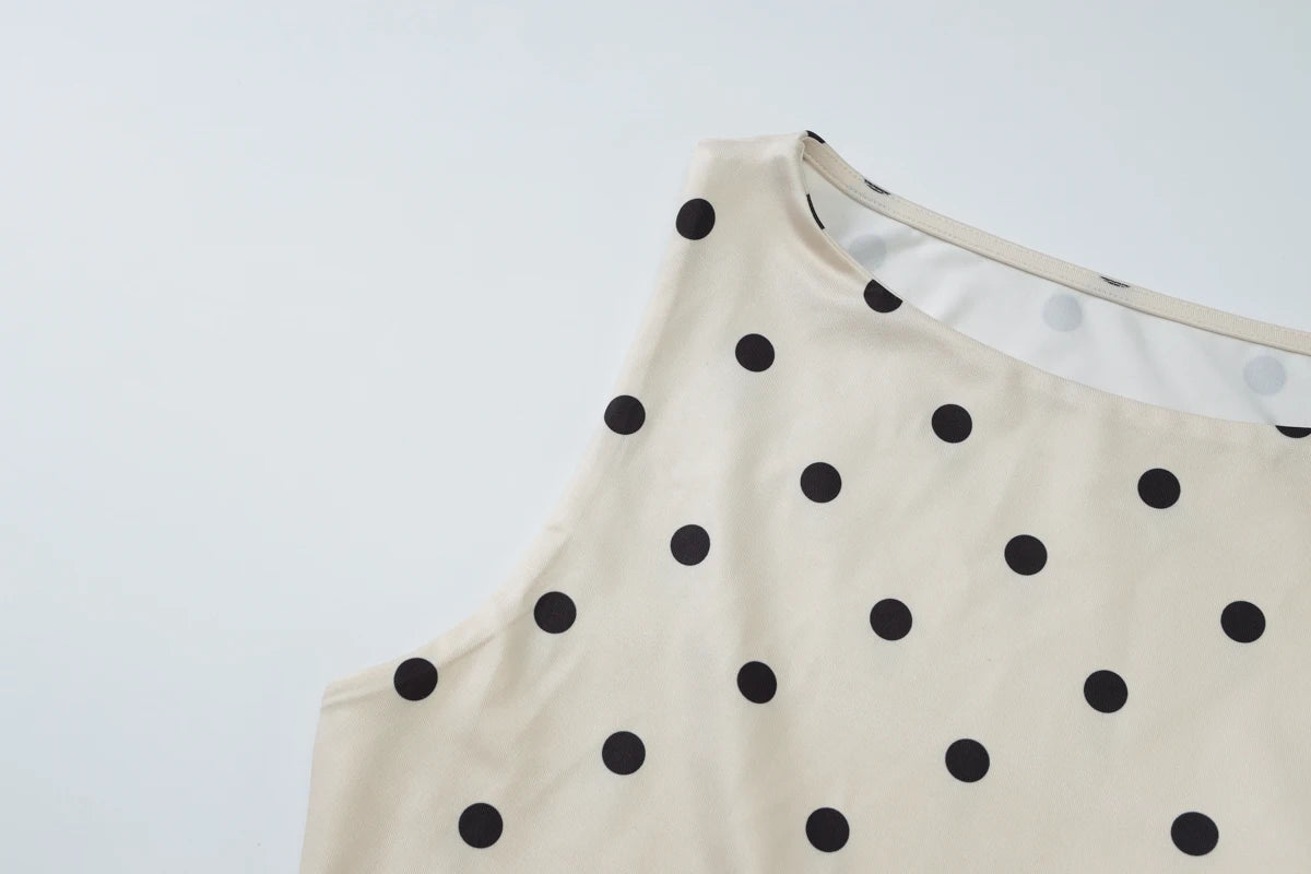 Hugcitar Women'S Fashion Polka Dot Print O Neck Sexy Slim Crop Tank Top Summer Female Clothes Beach Vacation Party Streetwear