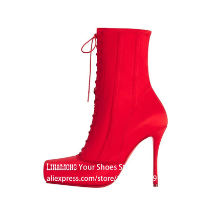 Crepe Square Toe Booties Novelty Designer Ballerina Style Ankle Boots Elegant Women's Stiletto Boots Custom Satin Leather Boots