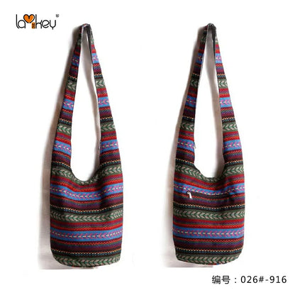 Bohemian Boho Crossbody Bag Women's Bucket Shoulder Bags Ladies Ethnic Canvas Casual Shopping Travel Messenger Bag Hippie Tote