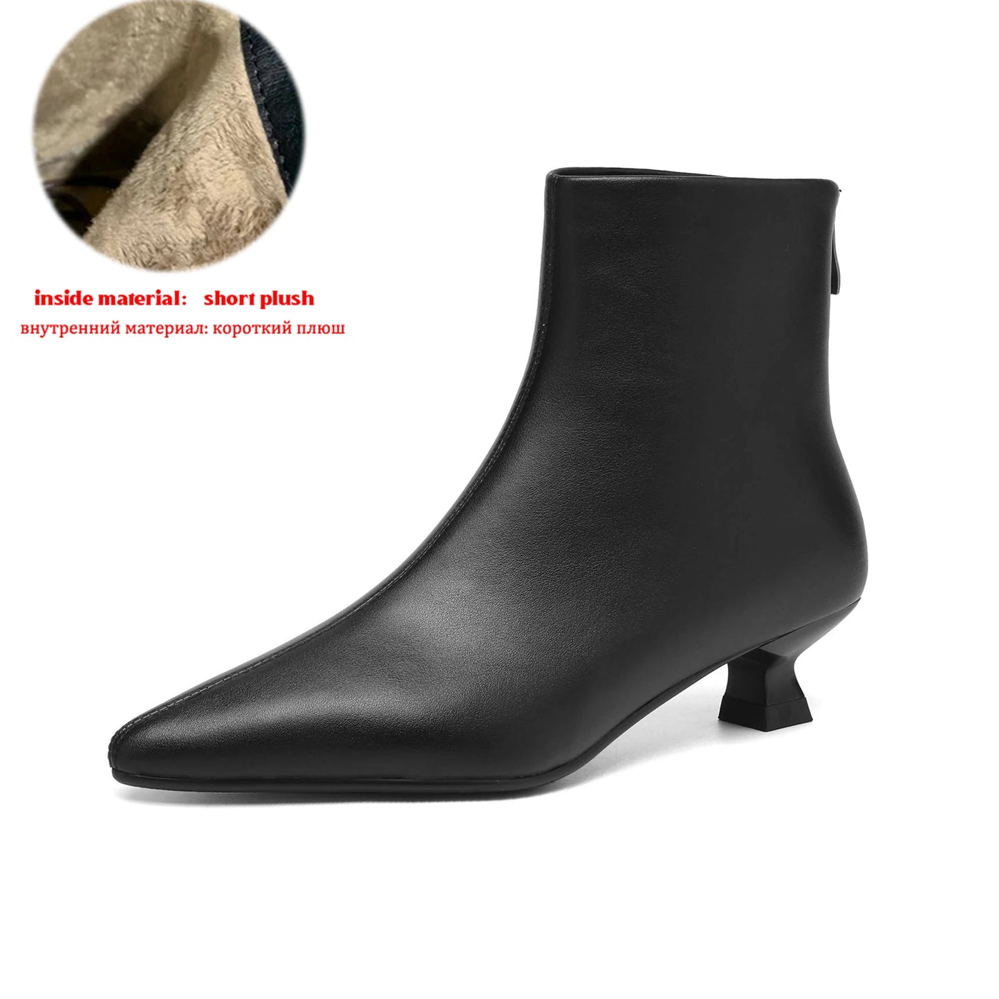 Plus Size 34-42 Genuine Leather Pointed Toe Med Heels Zipper Modern Boots Winter Autumn Shoes Concise Elegant Dress Ankle Boots