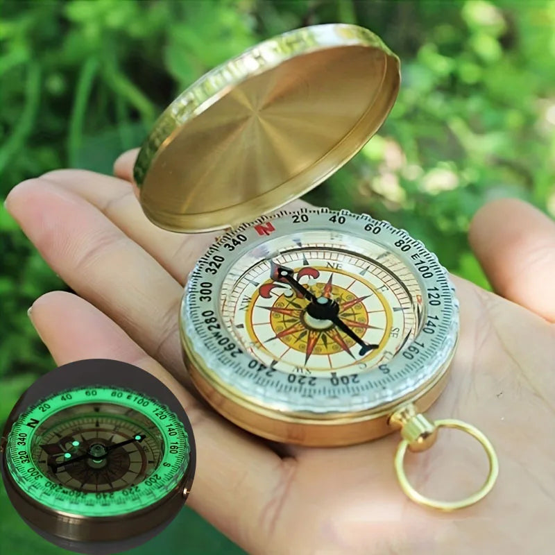 Glow-in-the-Dark Copper Survival Compass Outdoor Camping Hiking Portable Pocket Compass Navigation Survival Tools