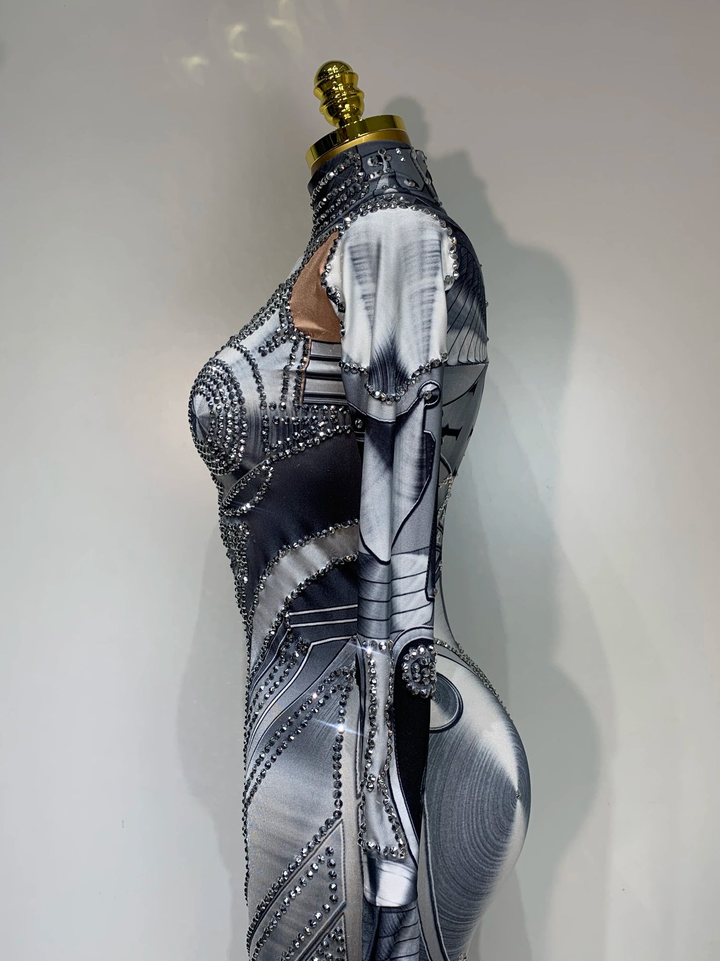 2025 Sexy Stretchy Performance Dance Nightclub Rompers Singer Stage Wear Sparkly Rhinestones Jumpsuit Gloves for Women Costume