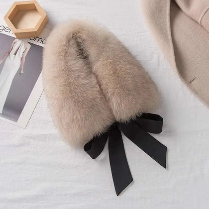 Winter Warm Fox Fur Collar Female Real Fur Collar Fashion Fluffy Clothing Accessories Collar Women Luxury Fur Scarf With Ribbons