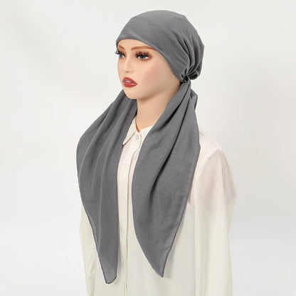 New Solid Cotton Linen Elastic Headscarf Cap Women Elastic Muslim Instant Hijab Bottoming Cap Muslim Headscarf Undercap HeadWrap