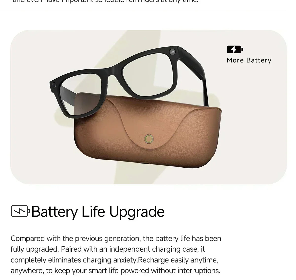 2026 Smart Glasses Genuine Leather 8MP HD Lens 2000Mah Charging Case BT Call 3D Music AI Voice Wake-up AI Translation