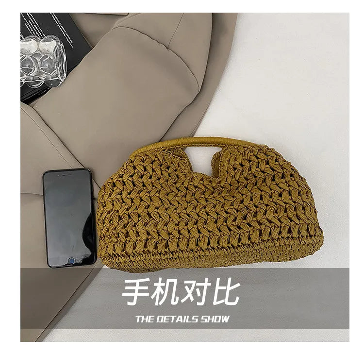 New Summer Beach Bag for Women Clutch Bag Luxury Designer Straw Bags Tote Handbag Fashion Woven Rattan Bags Female Travel Purse