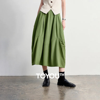TOYOUTH Women's A-Line Bud Skirt 2026 Summer New Split Detail Retro Puff Midi Skirt, Lightweight Outdoor Wear