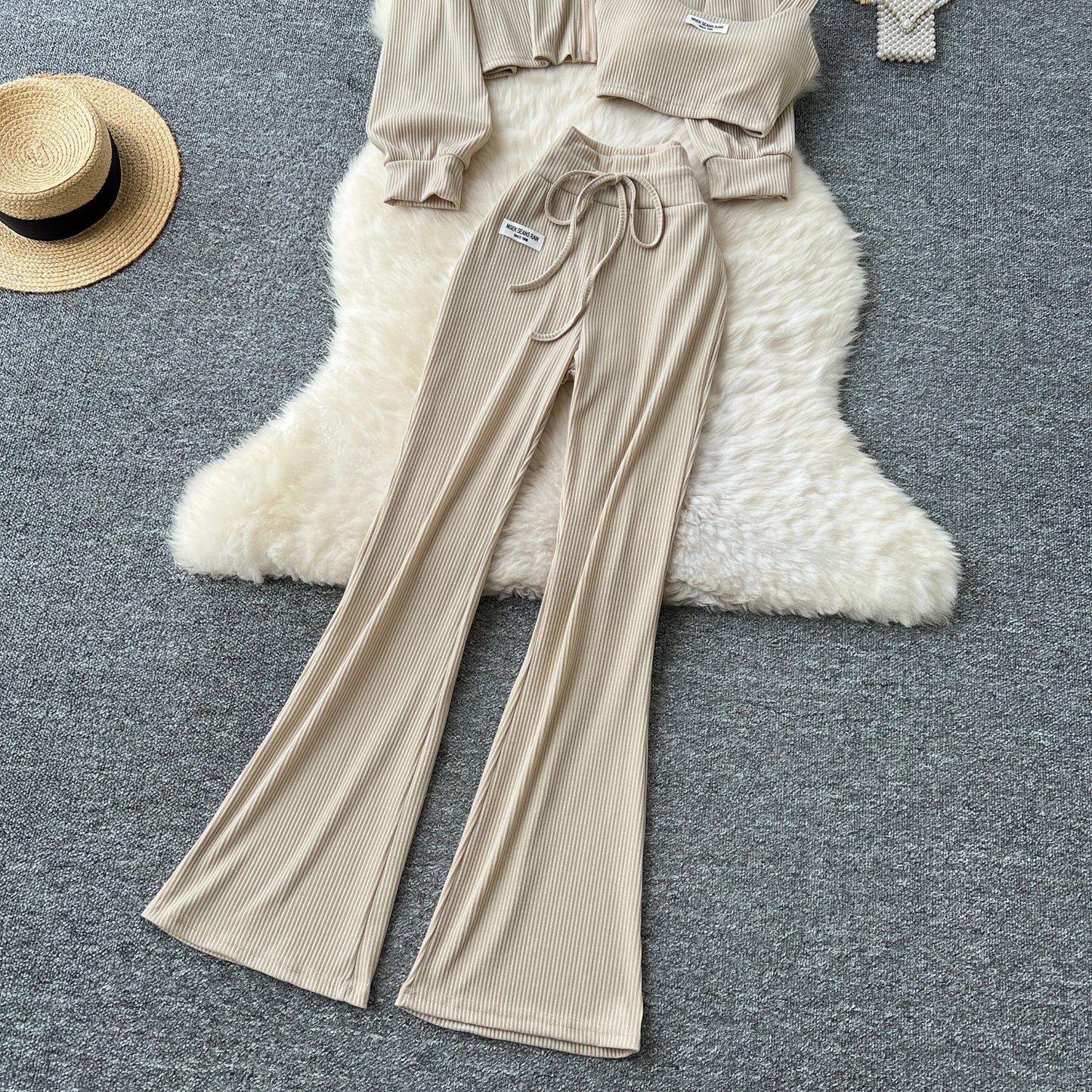 SINGREINY 2026 Autumn Sporty Suits Ladies Full Sleeves Hoodies+Sling Mini Camis+Drawstring Long Pants Casual Three Pieces Sets