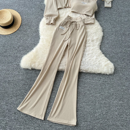 SINGREINY 2026 Autumn Sporty Suits Ladies Full Sleeves Hoodies+Sling Mini Camis+Drawstring Long Pants Casual Three Pieces Sets