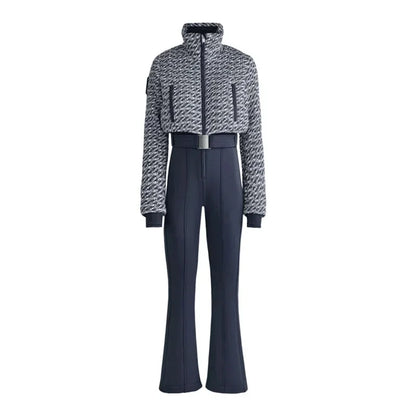 2026 Women's Elegant High Waist Thicken Ski Long Sports Jumpsuit Female Stand Collar Zipper Belt Romper Warm Waterproof Rompers