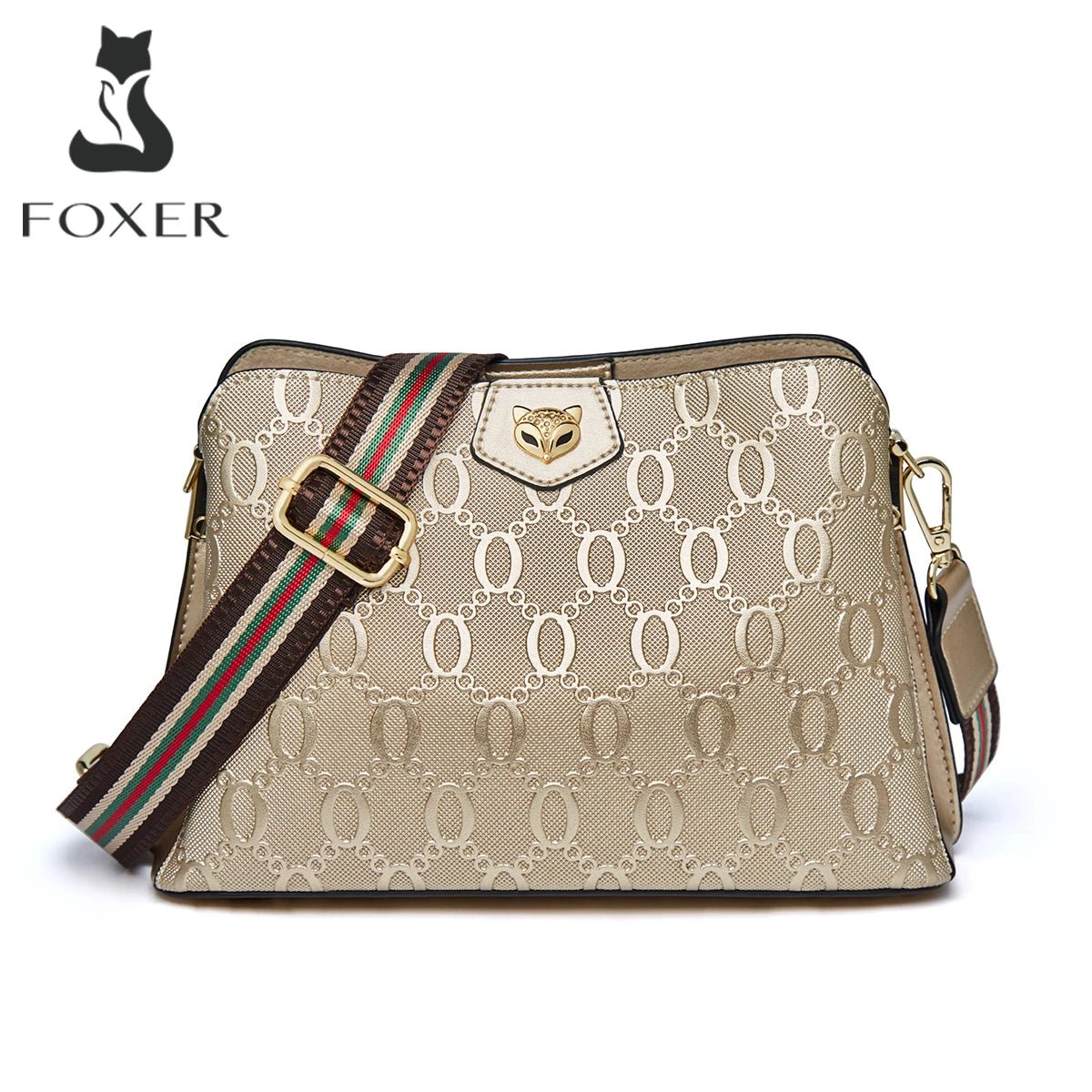 FOXER Cowhide Leather Women's Shoulder Bag Light Luxury Ladies Tote Bag Elegant Female Crossbody Bag Daily Commute Purse