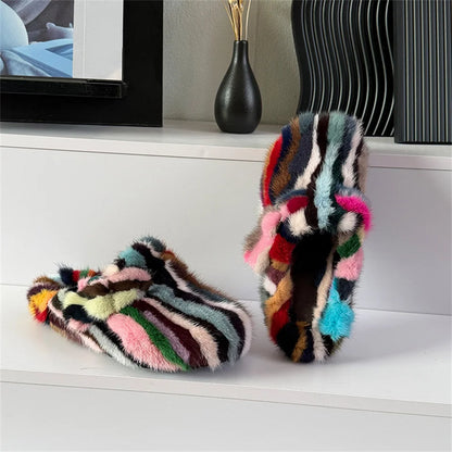 Slippers Shoes for Women 2026 Flat Real Fur Mink Slippers Soft Indoor Women's Slippers Flip Flops Woman Luxury Designer Shoes