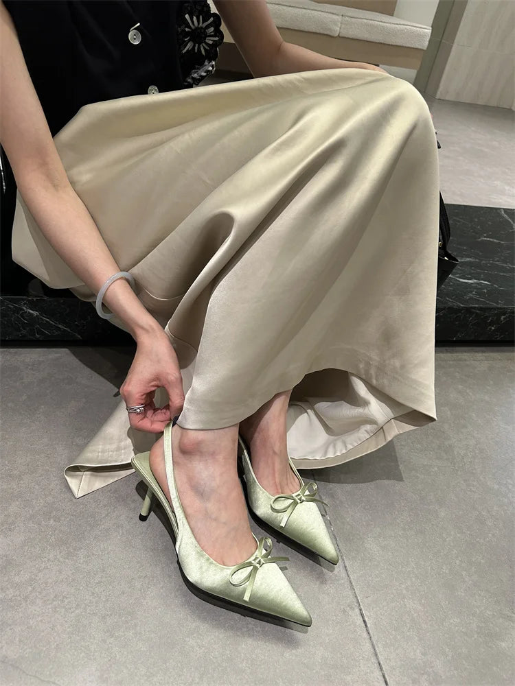 Designer Luxury Summer Women Sandals Fashion Pointed Toe Butterfly-knot Shoes Ladies Elegant High Heels Party Club Sandalias