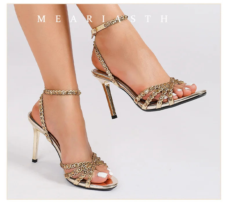 Luxury Crystal Cross Tied High Heel Sandals Women Sexy Open-toe Ankle Strap Buckle Stiletto Sandals Elegant Banquet Dress Shoes