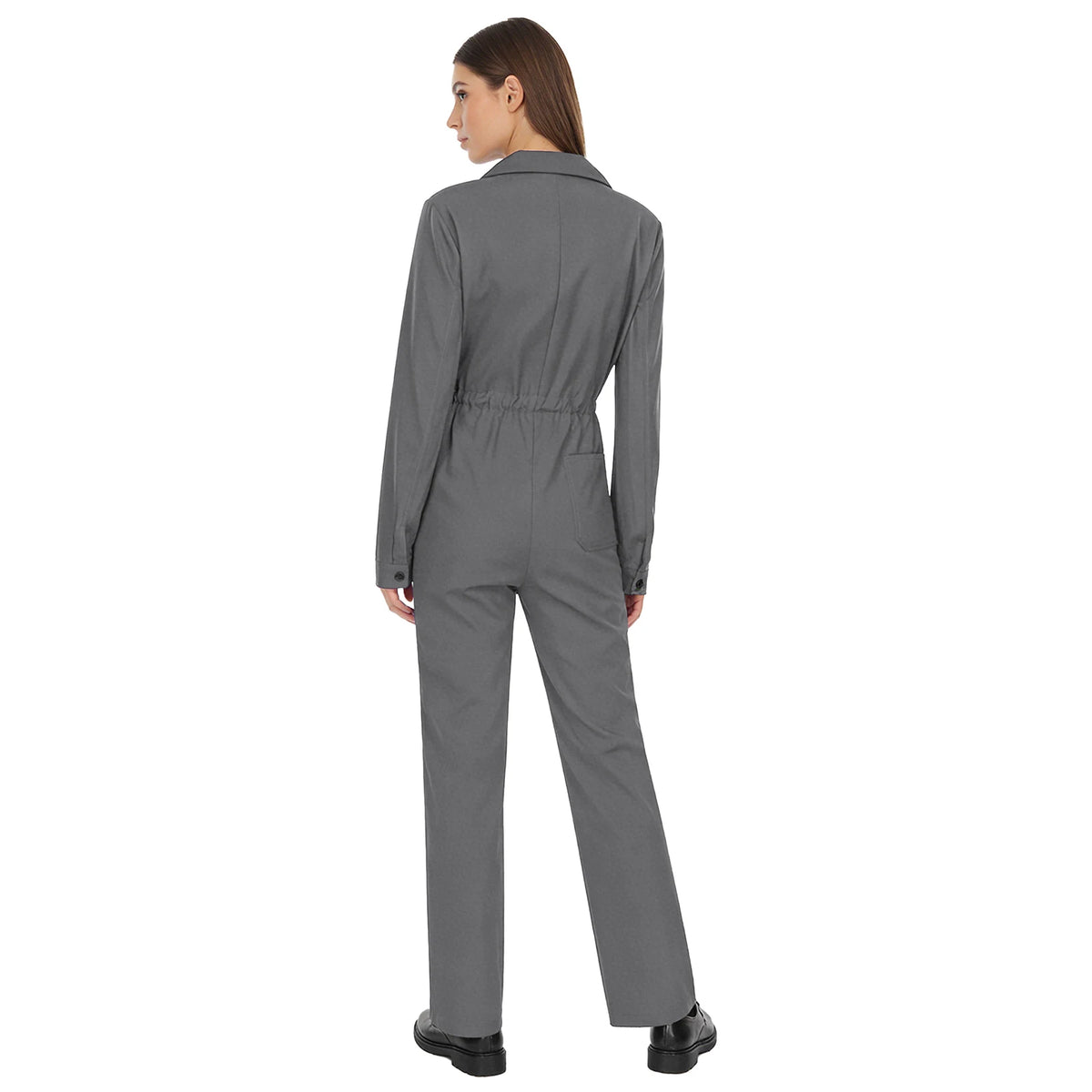 Womens Fashion Work Coverall Rompers Casual Solid Color Turn-Down Collar Long Sleeve Button Jumpsuit Travel Holiday Cargo Pants