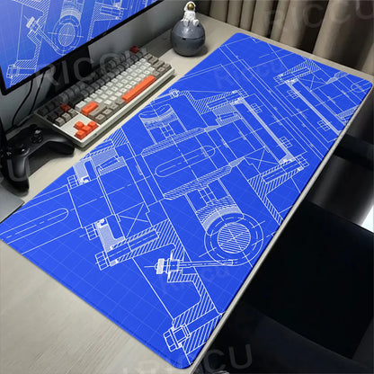Engineer Mechanical Drawing Mousepad Black Large Mouse Pad HD XXL Minimalism Mousemat Rubber Carpet Desk Mat PC Gaming Accessory