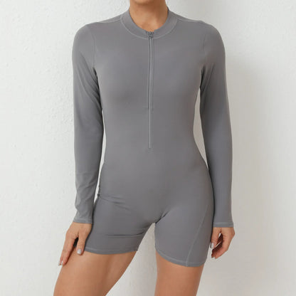 Seamless Yoga Zipper Jumpsuits Sports Fitness Beauty Back Hip-Lifting Long-Sleeved One-Piece Workout Gym Bodysuits for Women