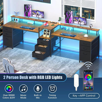 98 Inch 2 Person Desk with 9 Drawers and Outlets for Home Office ＆ Gaming | 2 Person Workstation with Storage, Double, Custom