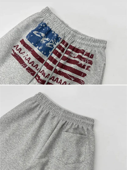 ReddaChic American Flag Baggy Sweatpants Gray Drawstring Hiphop Casual Wide Leg Parachute Joggers Kpop Jazz Dance Women Trousers