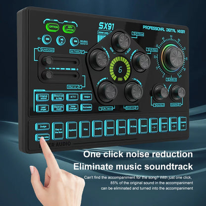 SX91 48V Audio Mixer with Voice changer,Podcast Mixer,Sound Card for Phone Gaming Karaoke Studio Live Streaming Podcast