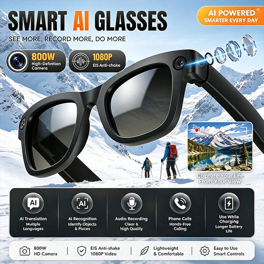 Smart Glasses with EIS Anti-shake 1080P Shooting Real-time Translation of Conversations Photos Long-lasting Music Smart Glasses