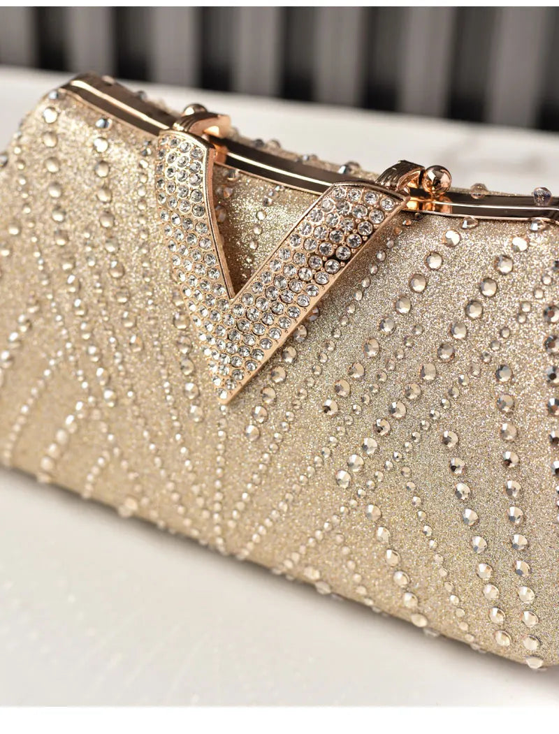 Diamond Silver Shoulder Bags for Women Wedding Inspired Designer Handbags 2026 Luxury Quality V Hasp Rhinestone Crossbody Bags