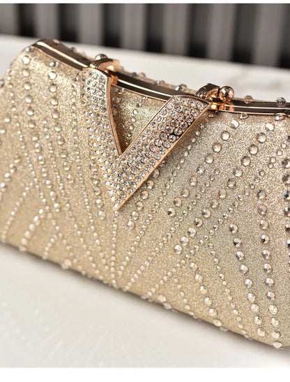 Diamond Silver Shoulder Bags for Women Wedding Inspired Designer Handbags 2026 Luxury Quality V Hasp Rhinestone Crossbody Bags