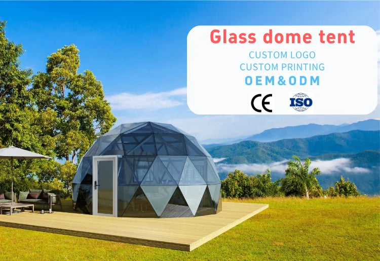 Modern Custom Hotel Glass Glamping Aluminum Alloy Fireproof Four-Season UV-resistant Transparent Geodesic Dome Tents